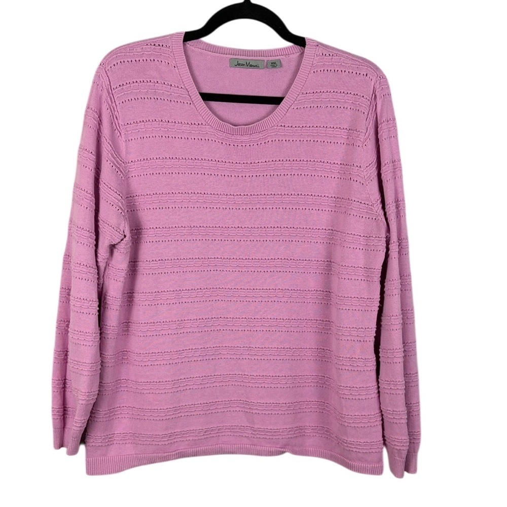 Jason Maxwell Casual Cotton Blend Crew Neck Ribbed Knit Sweater XXL Pink
